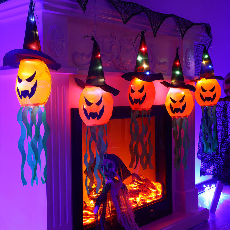 5 Pcs Halloween Decorations Pumpkin Witch Hats String Lights