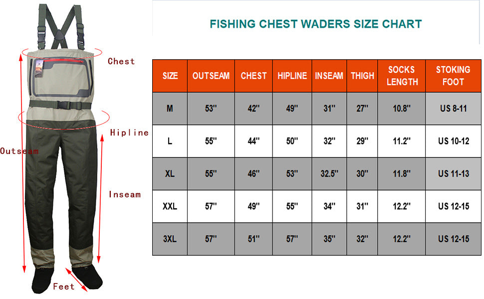 Kylebooker Waterproof Breathable Stockingfoot Chest Wader Premium Five Layer Fabric Fishing Hunting Waders KB007
