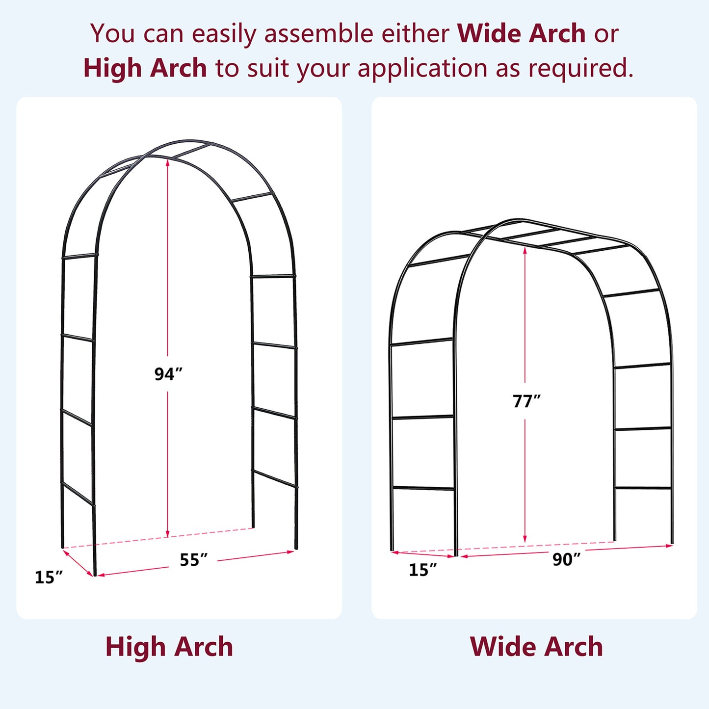78"H x 45"W Metal Garden Arch Trellis; Adjustable Arbor Trellis for Garden Climbing Plants Support or Wedding Decor