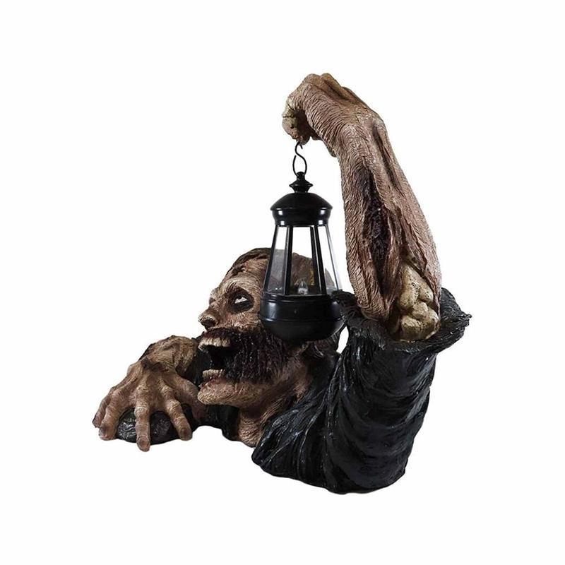 1pc Halloween Zombie Crawling Horror Decor, Scary Led Lights Zombie Holding Lantern Outdoor Figurine Light