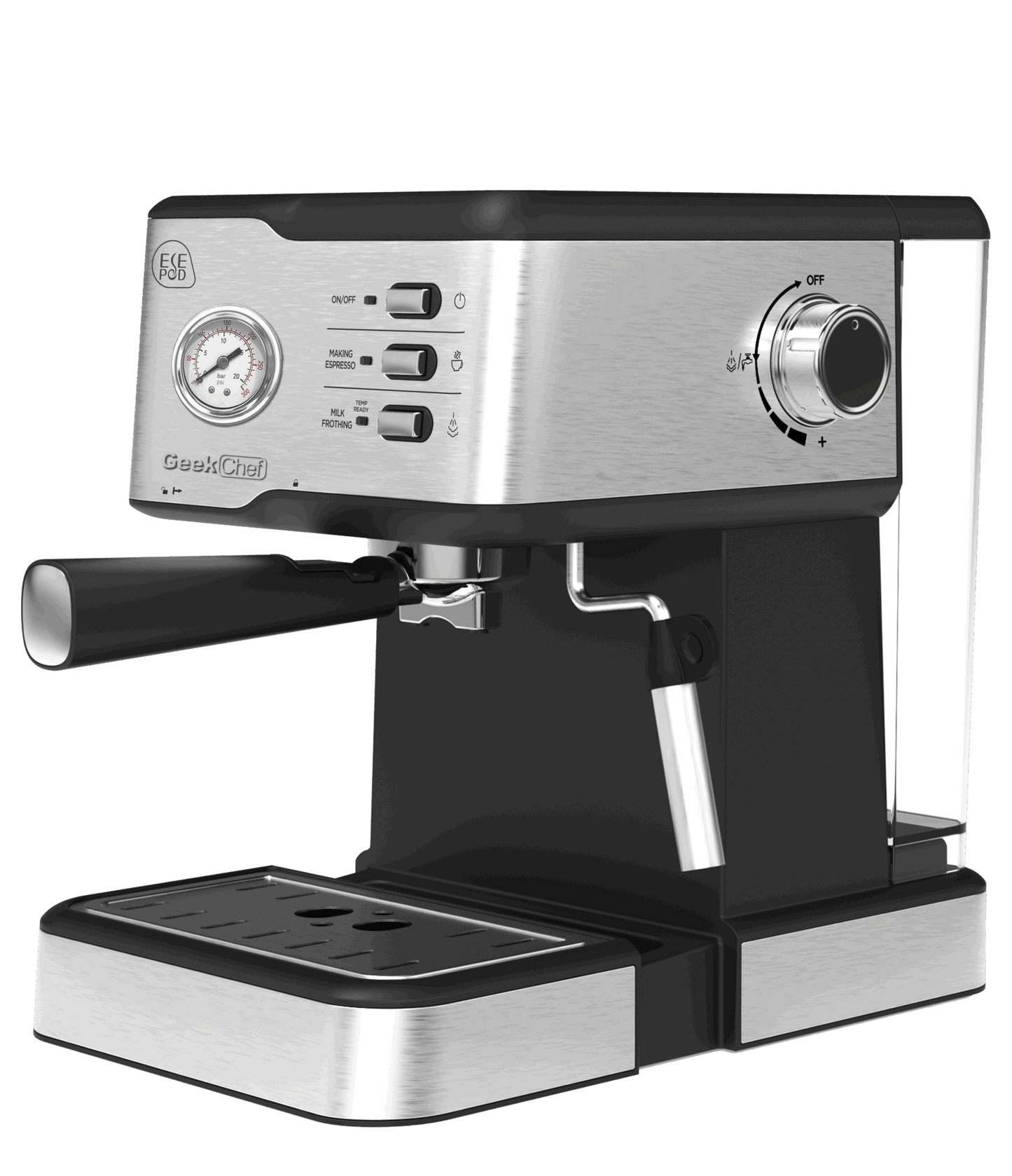 Geek Chef Espresso Machine;  Espresso and Cappuccino latte Maker 20 Bar Pump Coffee Machine Compatible with ESE POD filter&Milk Frother Steam Wand;  for Home Barista;  950W;  1.5L Water Tank