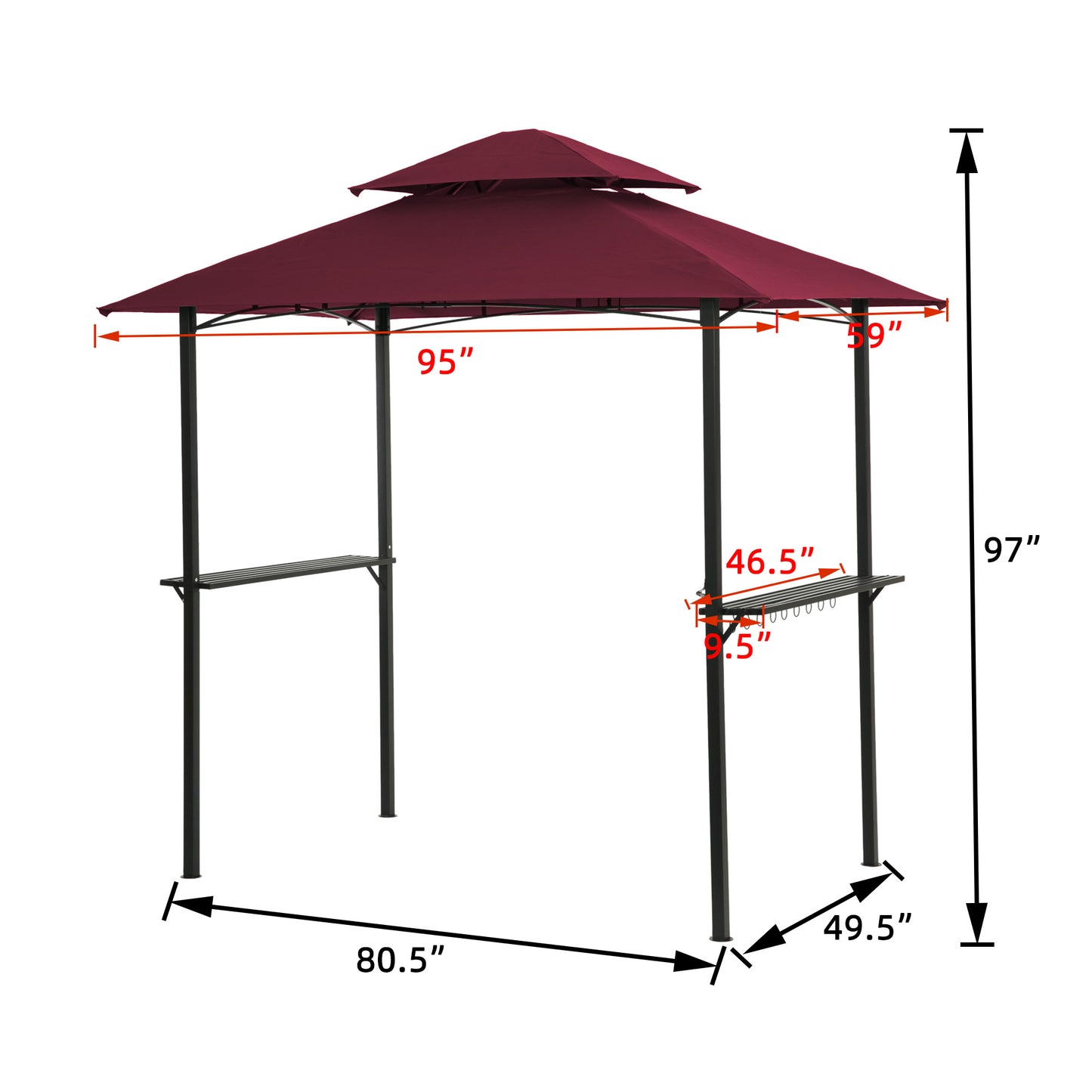 Outdoor Grill Gazebo 8 x 5 Ft, Shelter Tent, Double Tier Soft Top Canopy and Steel Frame with hook and Bar Counters,Burgundy YK