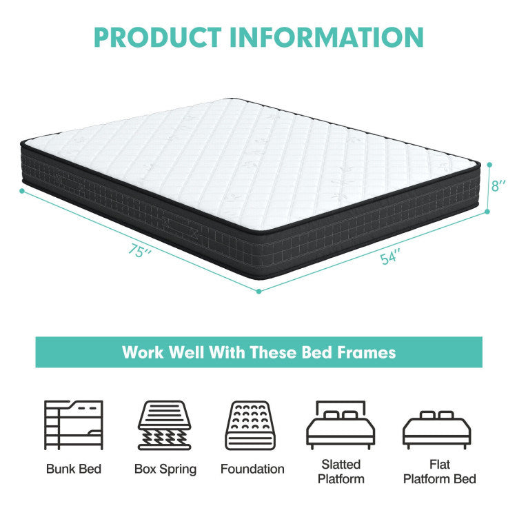 8 Inch Breathable Memory Foam Bed Mattress Medium Firm for Pressure Relieve