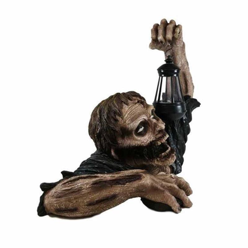 1pc Halloween Zombie Crawling Horror Decor, Scary Led Lights Zombie Holding Lantern Outdoor Figurine Light