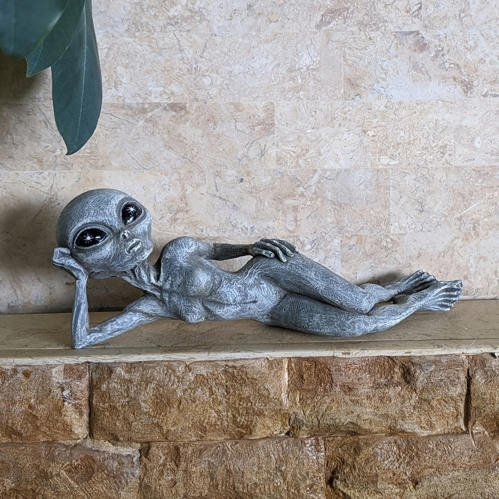1pc Alien Resin Statues Figurine; Halloween Creative Statues; Home Decor Garden Decoration