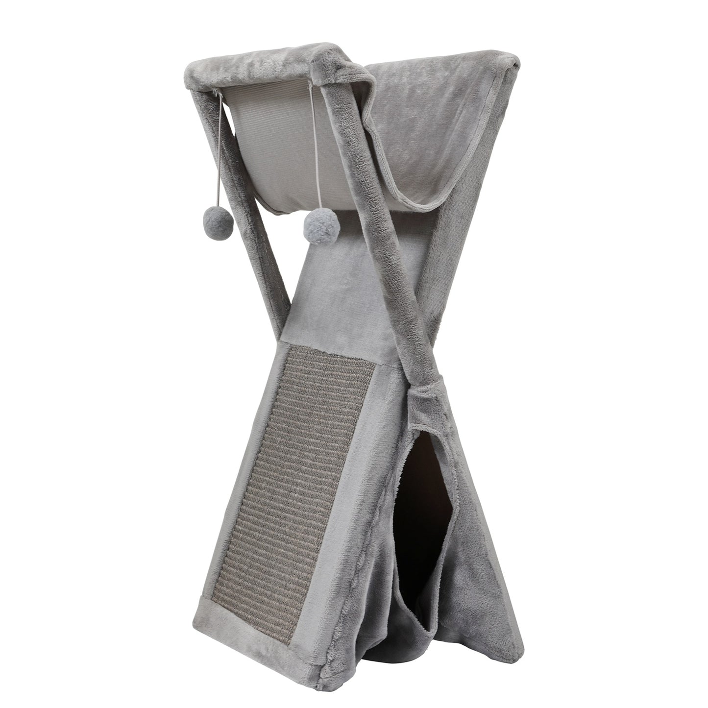 Folding Cat Tower Tree, 2-Tier Pet House with Scratching Pad, Cat Nest Hammock for Small to Middle Kitten - Gray XH