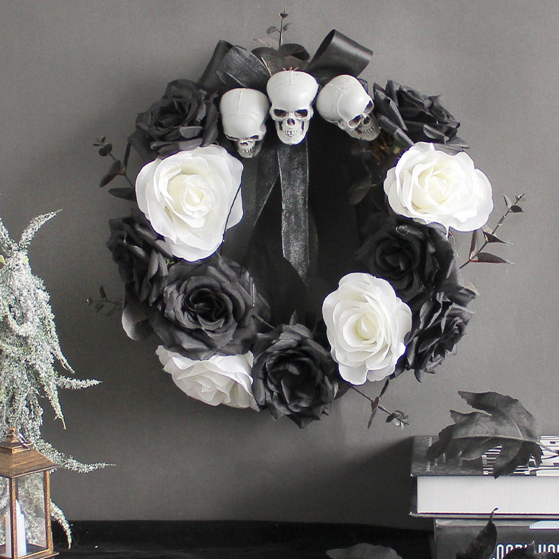 Halloween Home Ghost Door Hanging Skull Rose Rattan Wreath Wreath Haunted House Horror Party Decorations