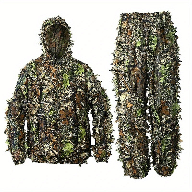 Breathable Camouflage Hunting Suit for Men - Lightweight and Hooded Wild Leafy Design