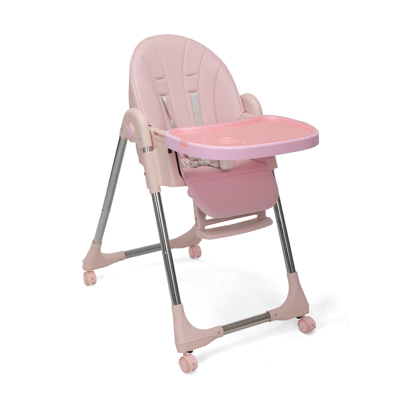 Convertible High Chair on Wheels with Removable Tray;  Height and Angle Adjustment for Baby And Toddler