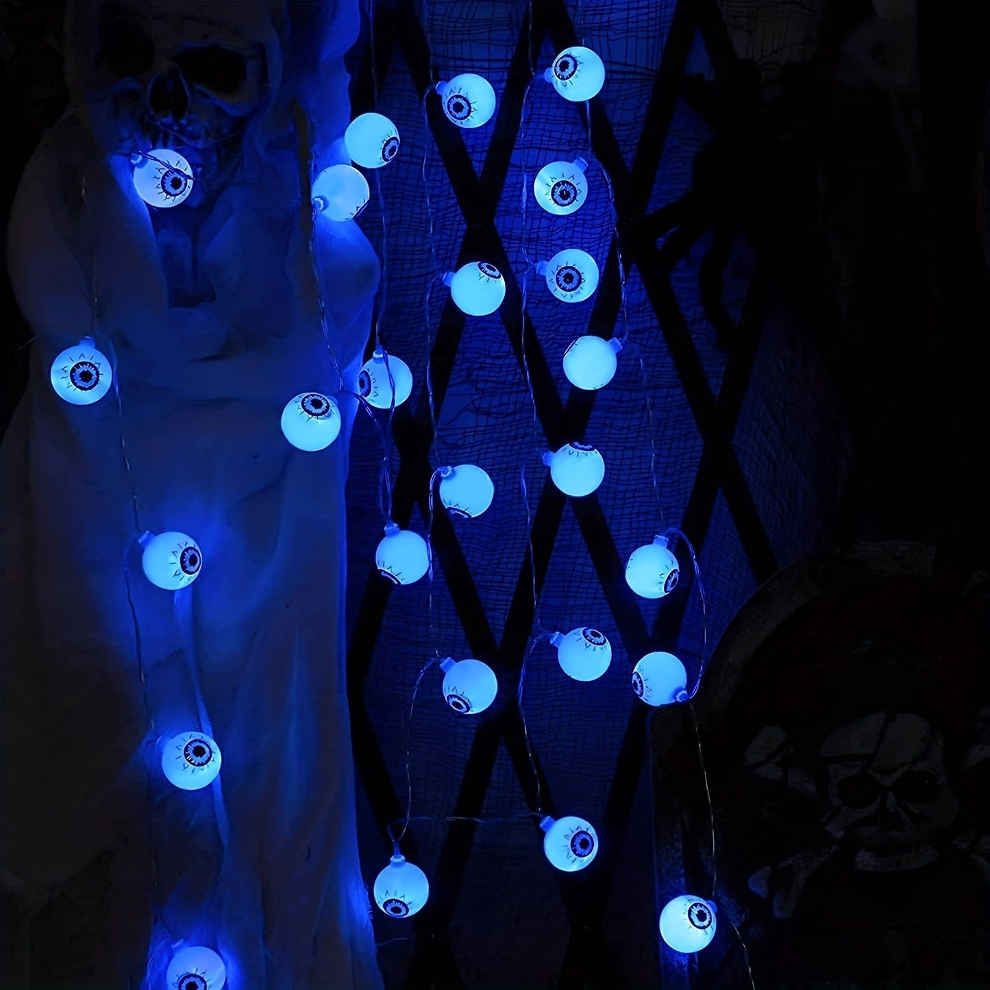 1pc, LED Halloween Eyeball String Lights, Battery Operated Halloween Decoration Lights Halloween Lights Indoor/Outdoor, For Party Garden Fireplace Decor (Blue)