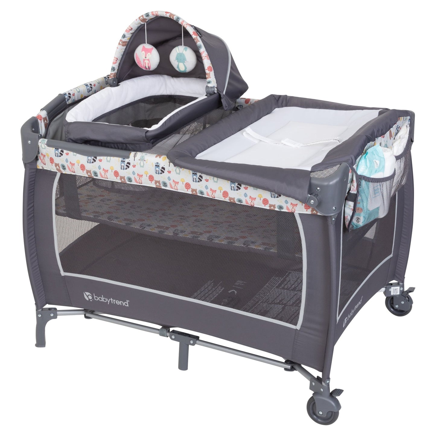Lil Snooze Deluxe II Nursery Center Playard - Forest Party Gray