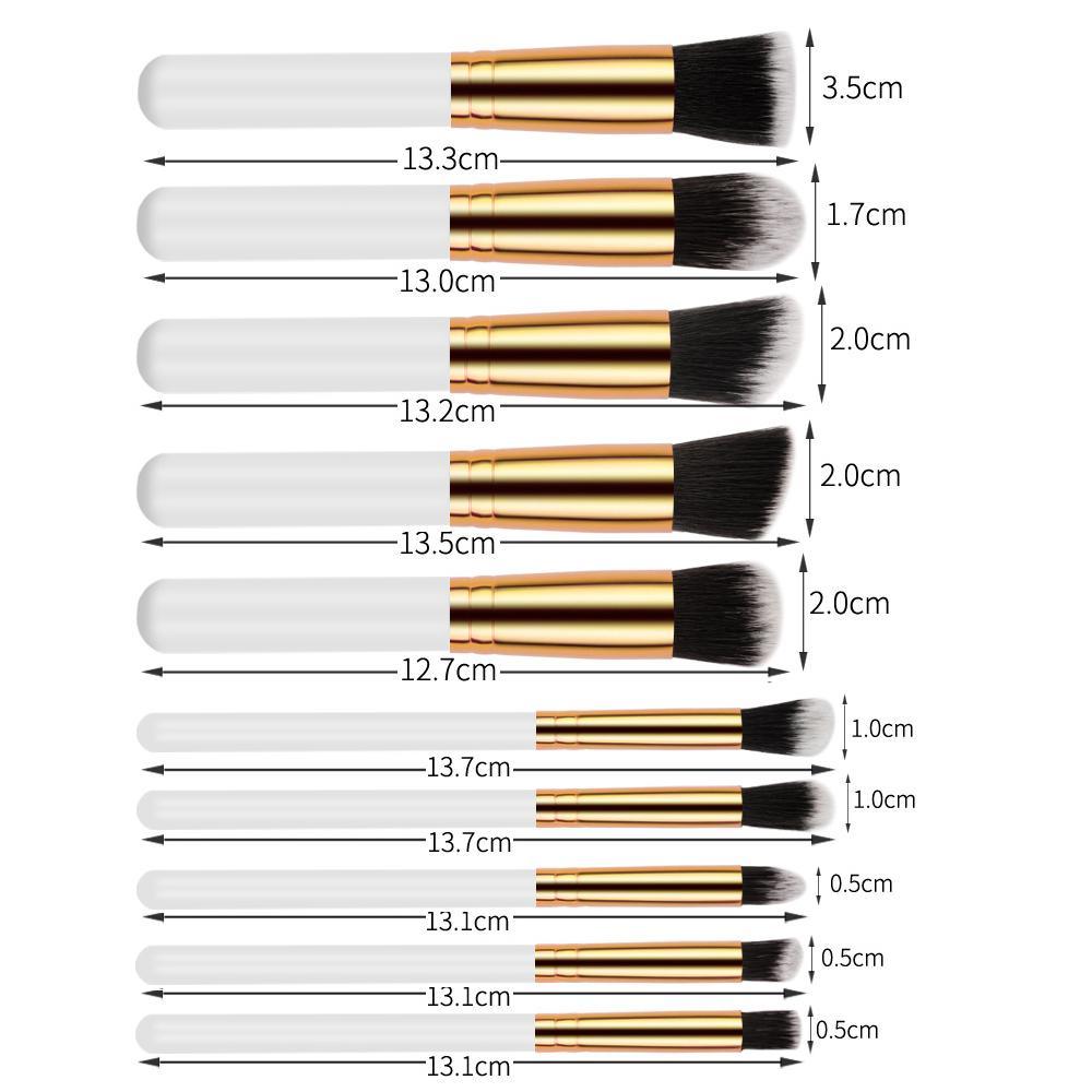 Travel Kit Mini Makeup Brush Set of 10 (White Gold)