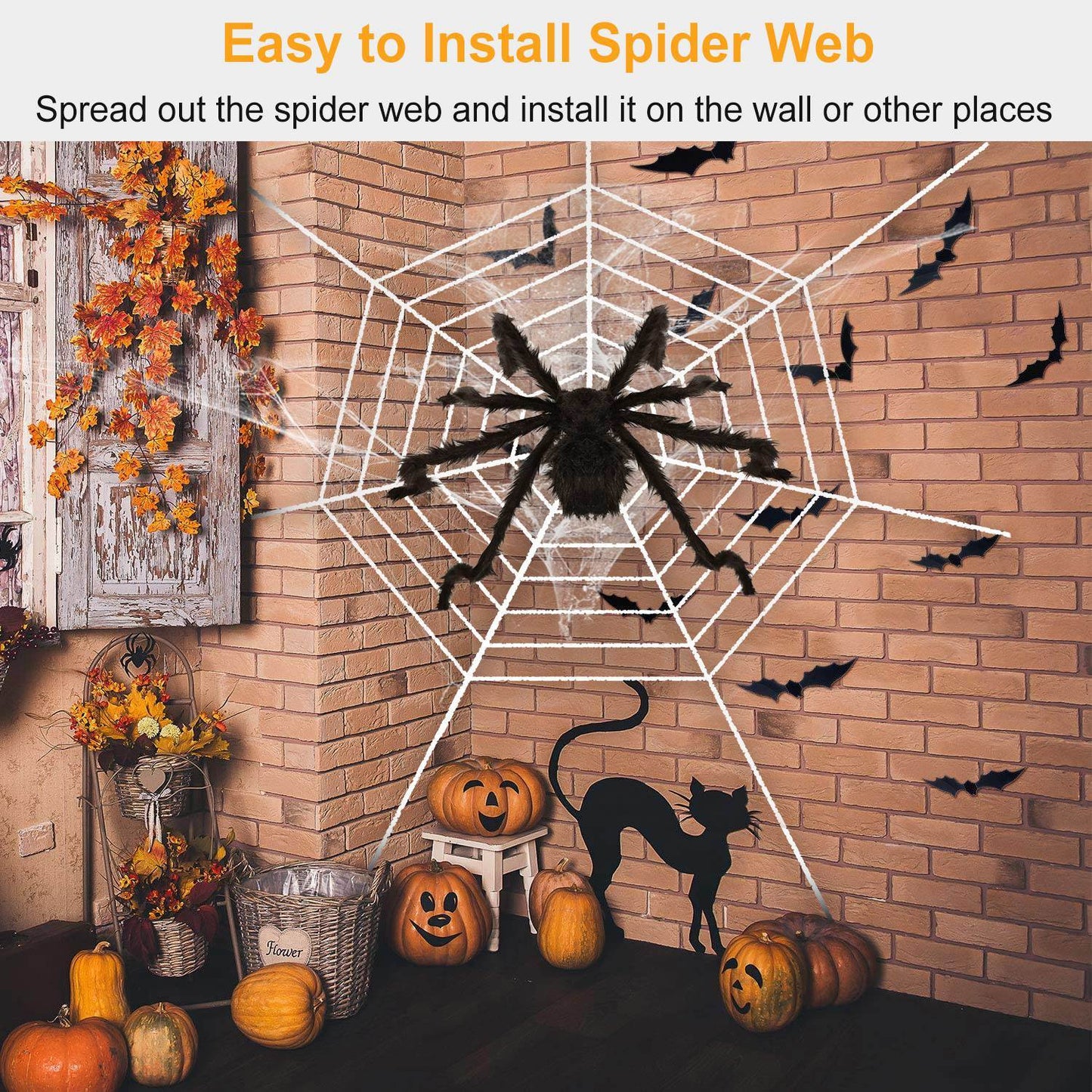 Halloween Decorations Spider Outdoor 59inch Halloween Spider with 126 inch Tarantula Mega Spider Web Hairy Poseable Scary Spider