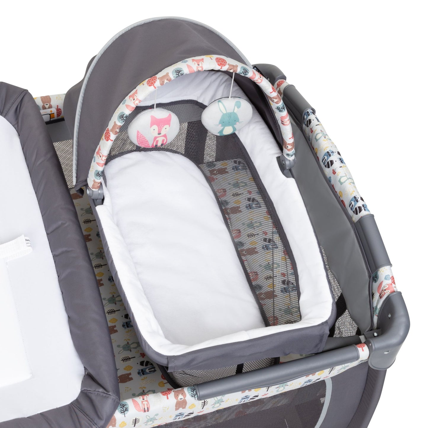 Lil Snooze Deluxe II Nursery Center Playard - Forest Party Gray