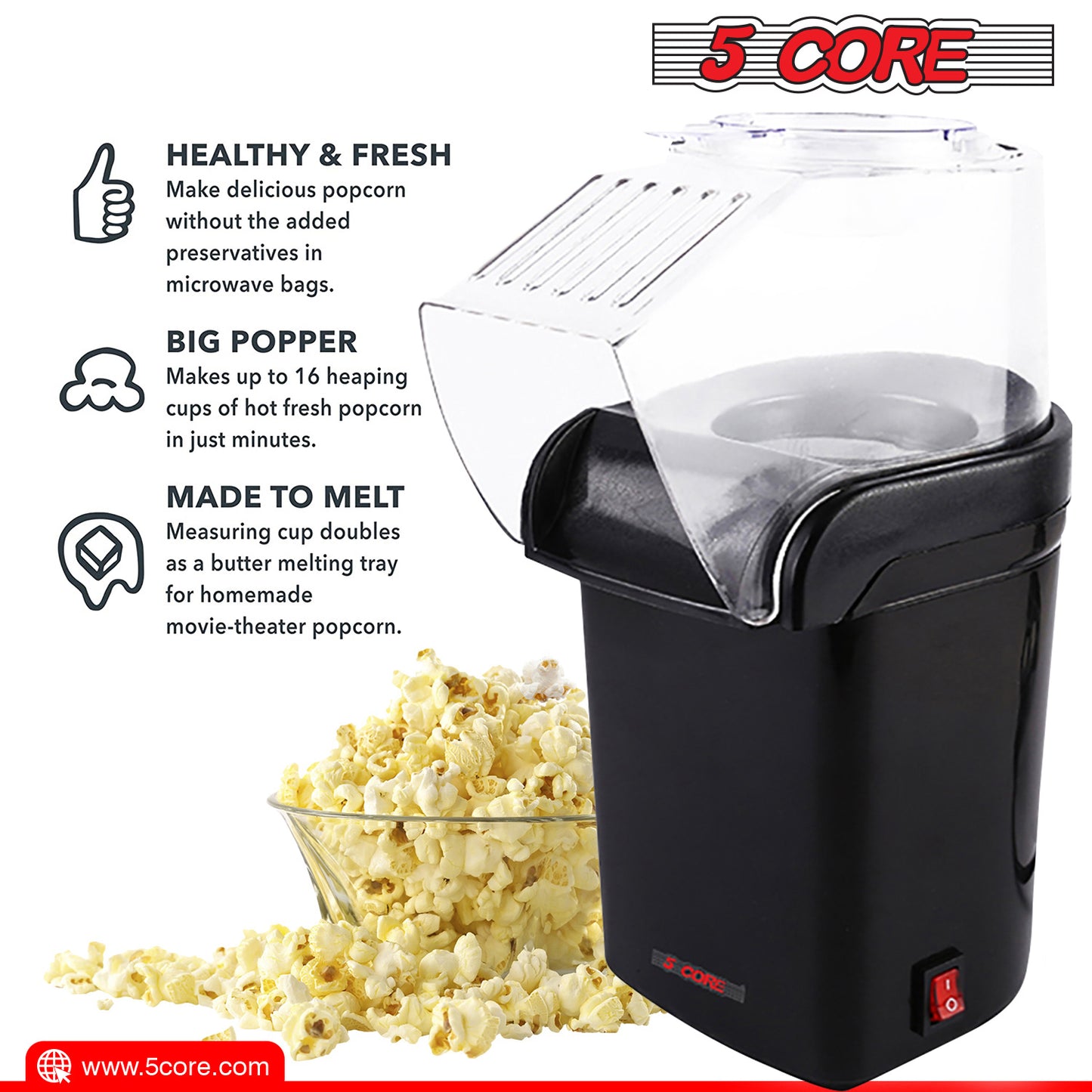 Popcorn Machine Hot Air Electric Popper Kernel Corn Maker Bpa Free No Oil 5 Core POP B