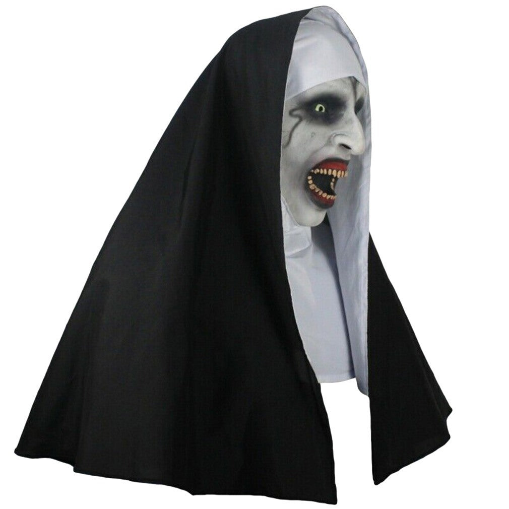 Black and White Nun Mask Horror Female Ghost Face Headgear Mask Halloween Decorations Prom Party Supplies