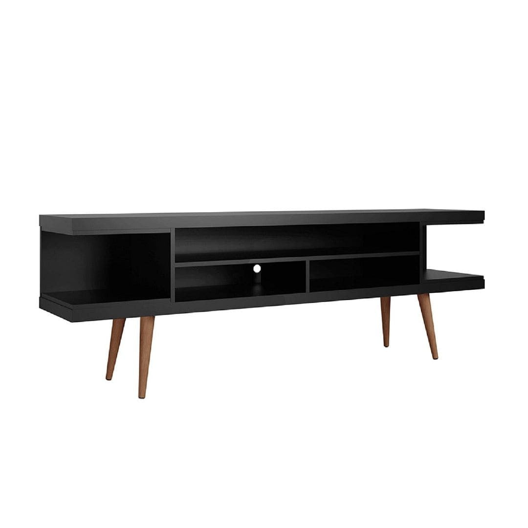 Manhattan Comfort Utopia 70.47" TV Stand with Splayed Wooden Legs and 4 Shelves in Black