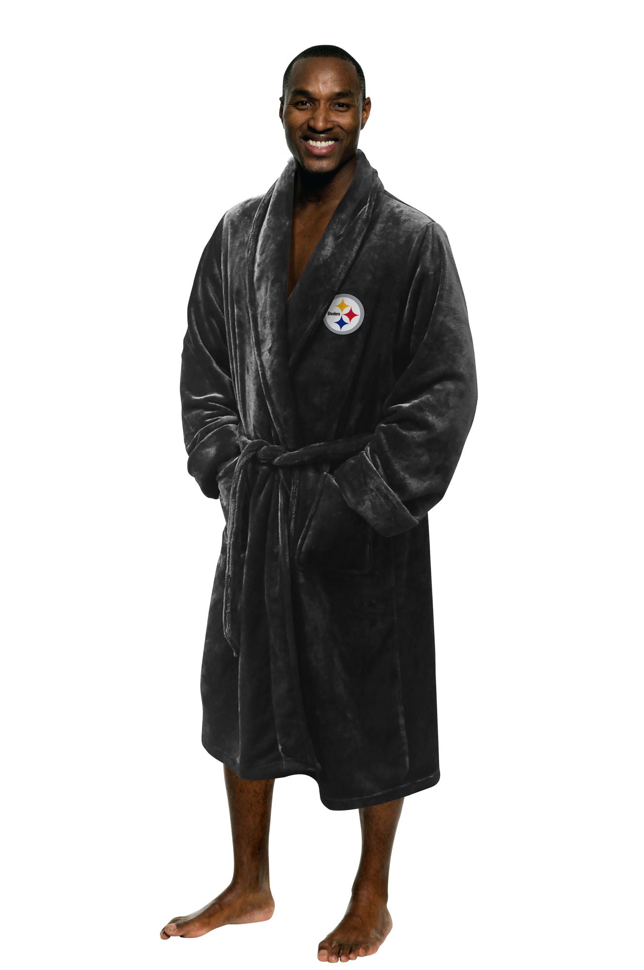 Steelers OFFICIAL NFL Men's L/XL Silk Touch Bath Robe; 26" x 47"