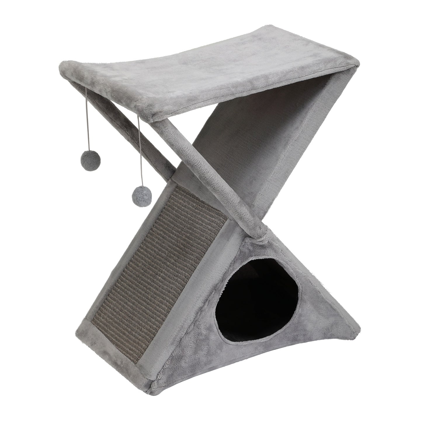Folding Cat Tower Tree, 2-Tier Pet House with Scratching Pad, Cat Nest Hammock for Small to Middle Kitten - Gray XH