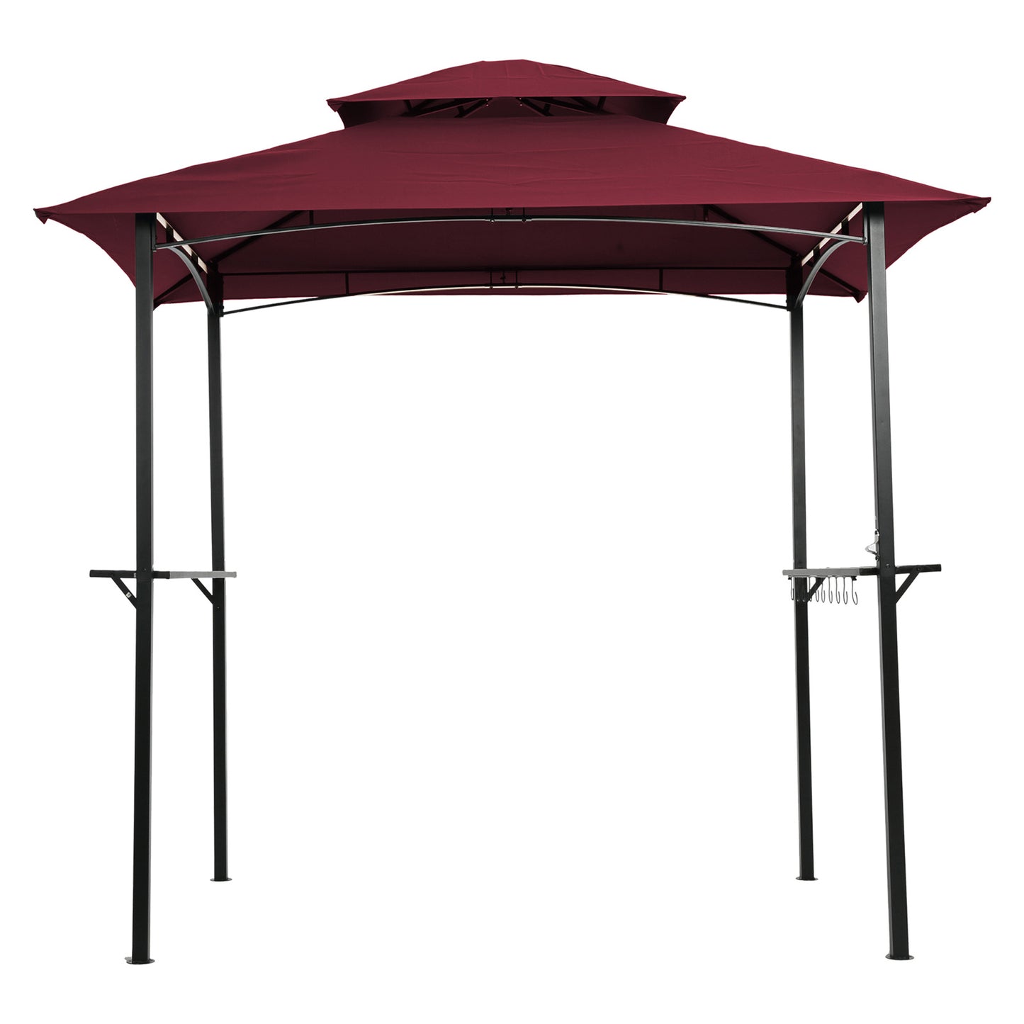Outdoor Grill Gazebo 8 x 5 Ft, Shelter Tent, Double Tier Soft Top Canopy and Steel Frame with hook and Bar Counters,Burgundy YK